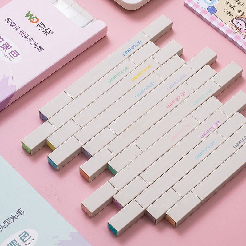 (Hàng Mới Về) Set 6 Bút Bắt Sáng Hai Đầu Màu Sắc Thời Trang