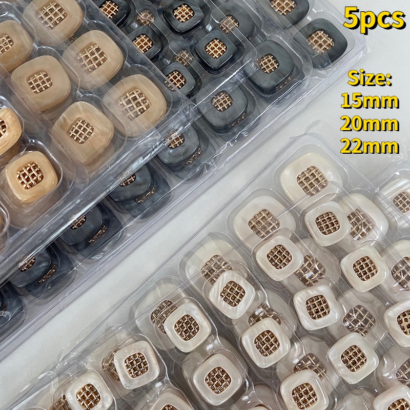 Bộ 5 Nút Áo Khoác Hình Vuông Bằng Kim Loại Đính Ngọc Trai Sang Trọng