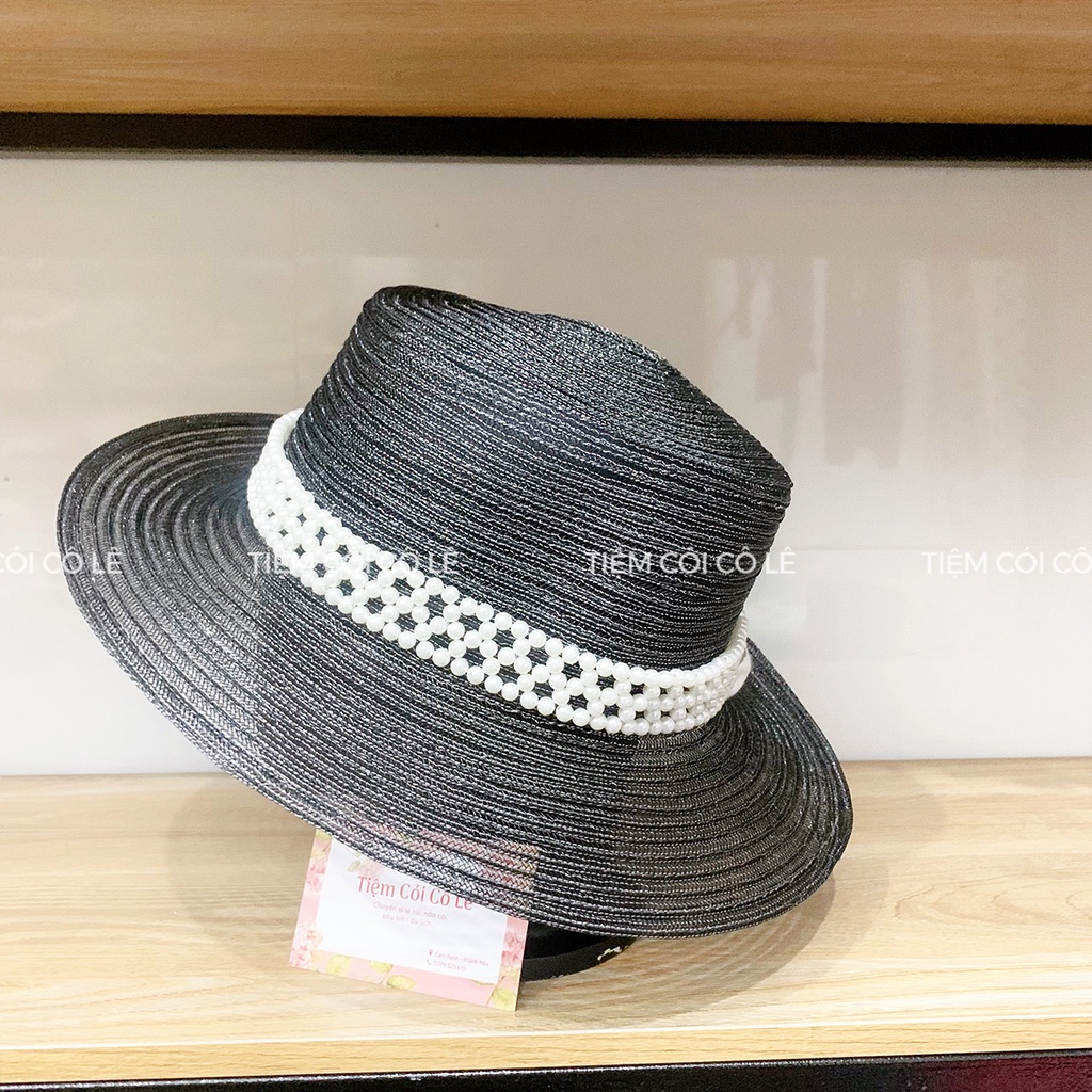 Nón cước gaucho vành ngang đai hạt trai sang chảnh đi biển, chụp ảnh - Tiệm Cói Cô Lê