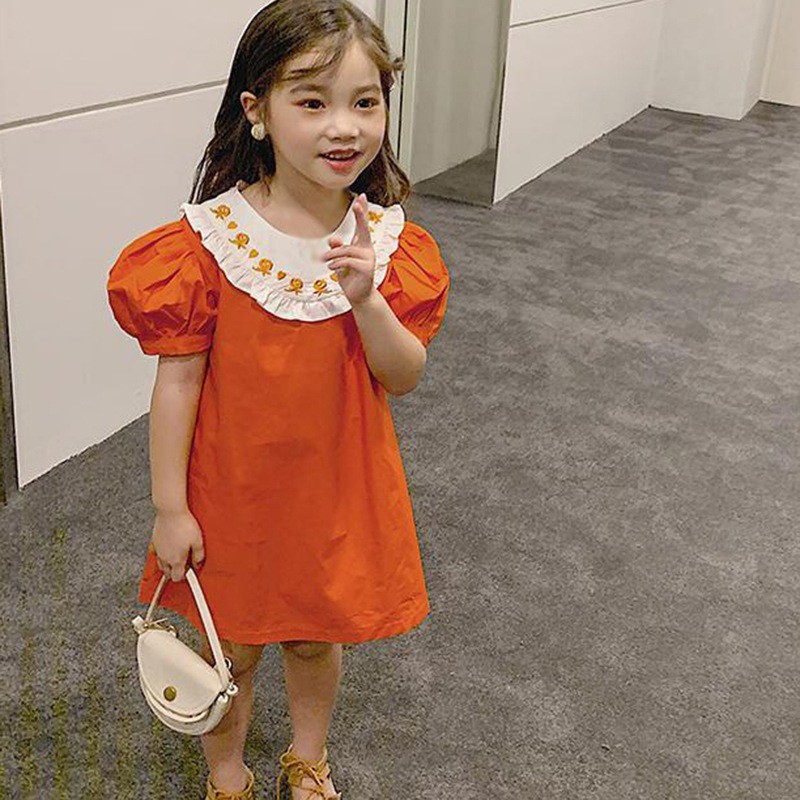 Đầm công chúa cổ tròn tay phông phong cách Hàn Quốc cho bé gái