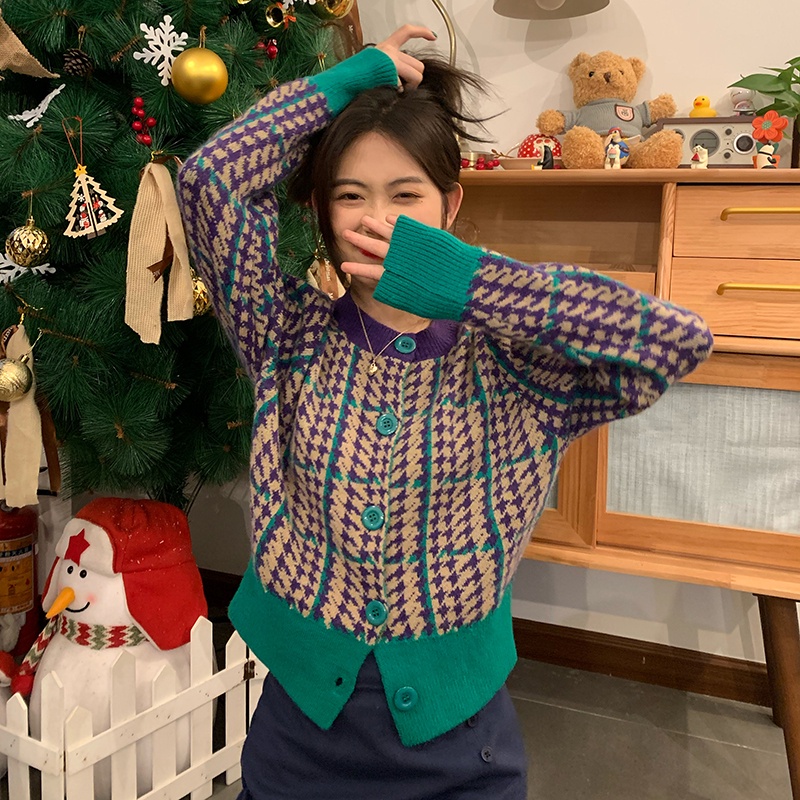 Áo cardigan dệt kim ZHELIHANGFEI tay phồng dáng rộng lưng cao thời trang cho nữ