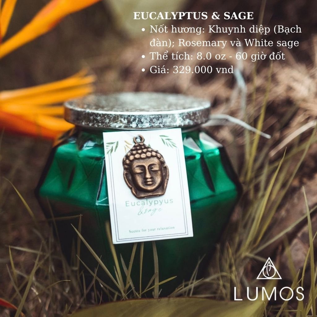 Nến Thơm Cao Cấp Lumos  Eucalyptus Sage (Khuynh diệp; Rosemary &amp; White sage) – NT13- Nến trang trí - Đạt tiêu chuẩn QT