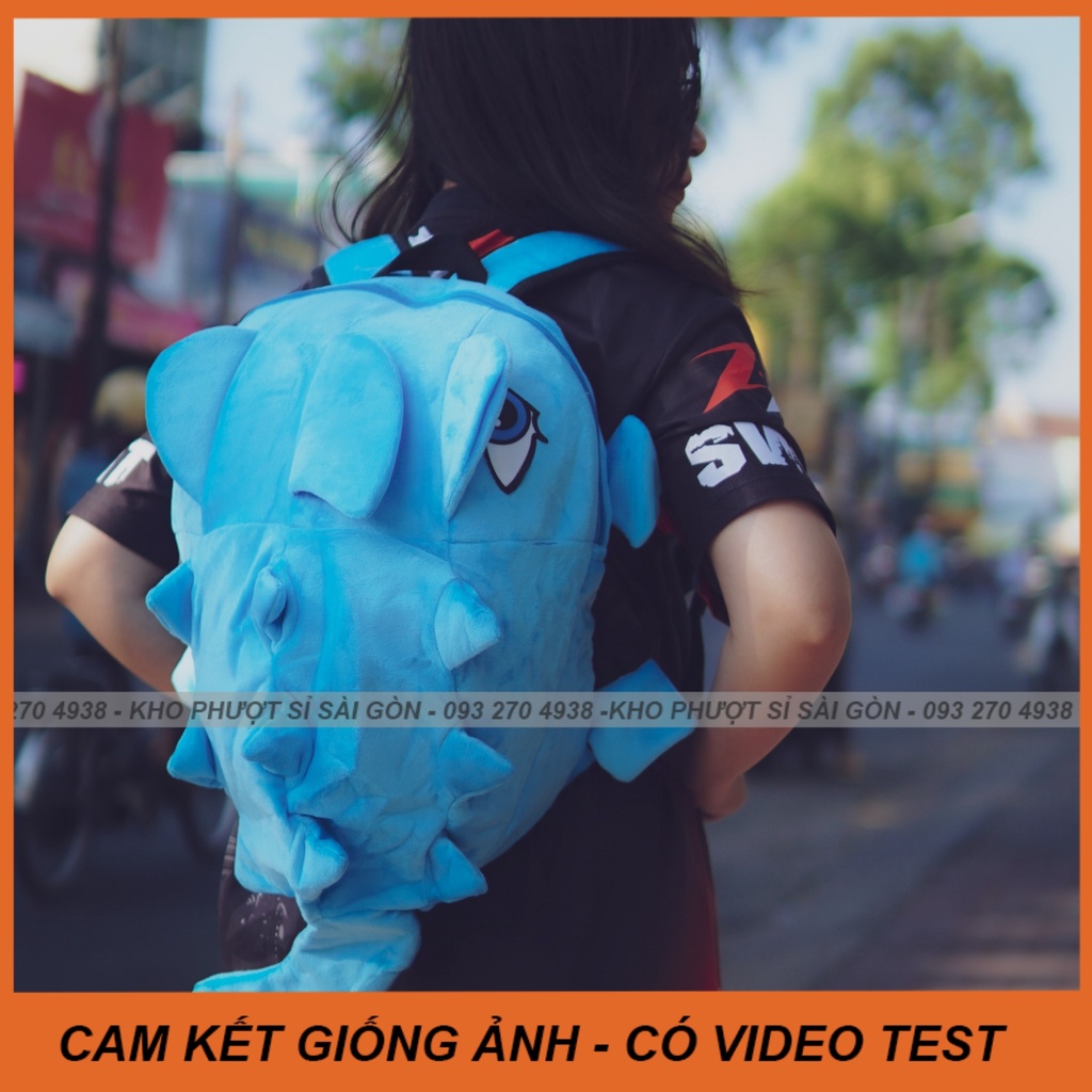 Cặp đi học - Balo khủng long đi học vải Nhung mịn màu hồng cho bạn nữ dễ thương