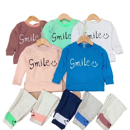 Bộ thu đông gấu Smile chất nỉ cho bé trai/bé gái form 6-19kg QATE408