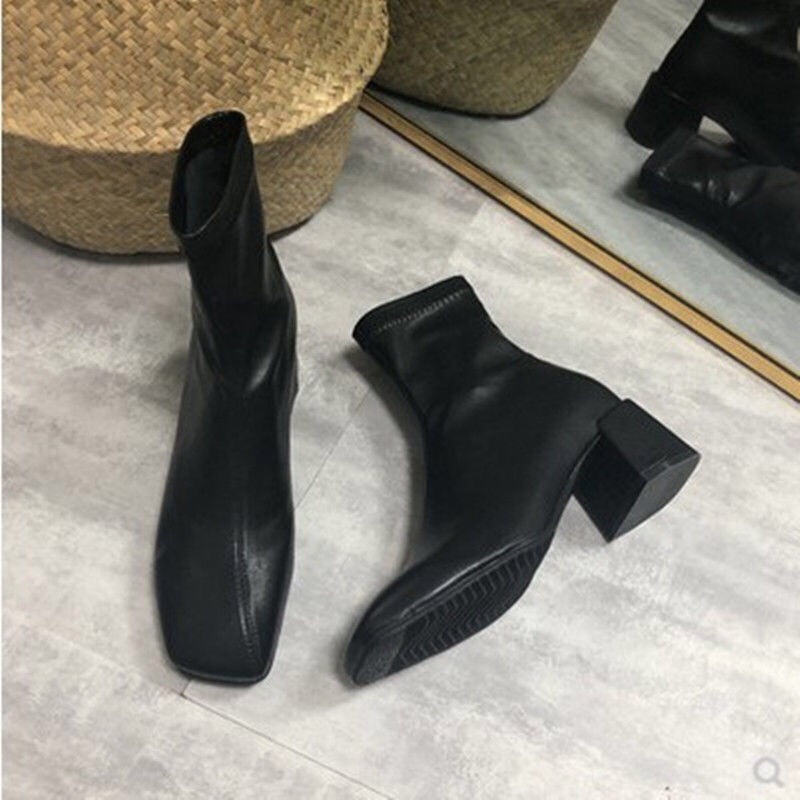 [GIÁ SỐC] Boots da trơn cổ lửng đế vuông 5cm giá cực yêu G089( hàng không khóa kéo) | BigBuy360 - bigbuy360.vn