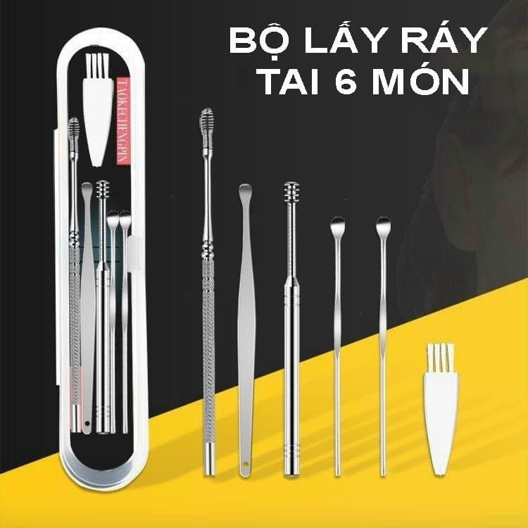 Bộ Dụng Cụ Lấy Ráy Tai 6 Món Bằng Thép Không Gỉ Siêu Tiện Lợi