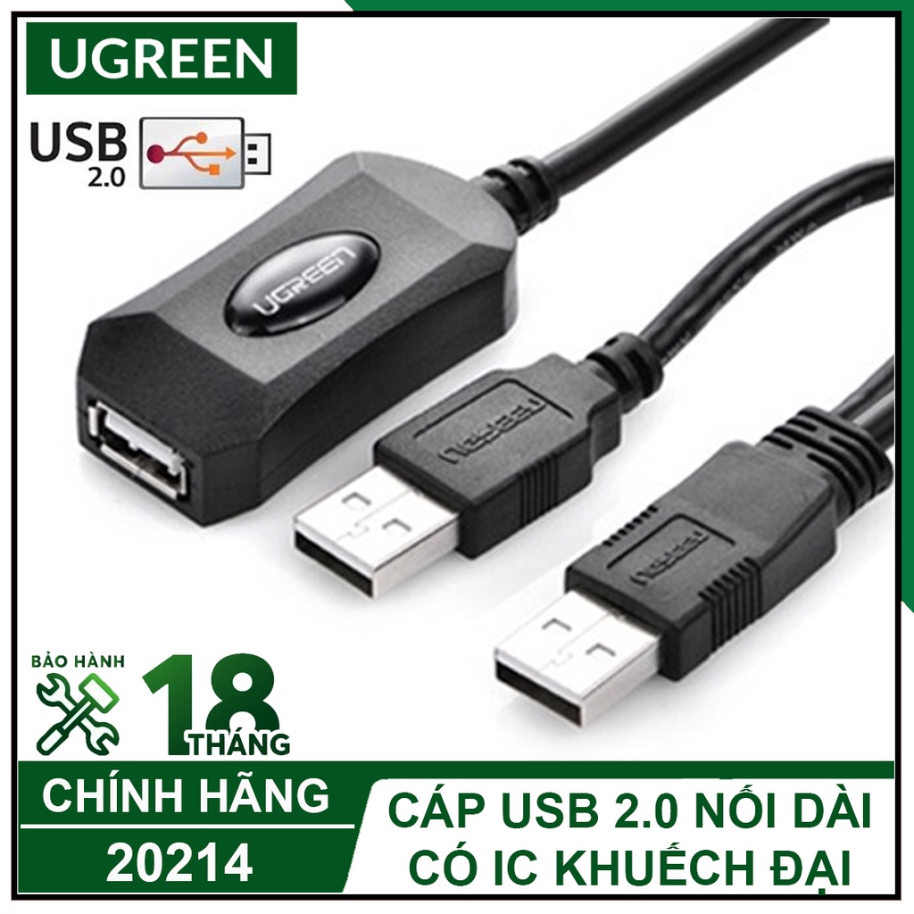 Cáp Usb 2.0 Nối Dài Có Ic Khuếch Đại Cao Cấp, UGREEN 20214 Chính Hãng