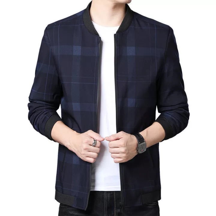 Áo Khoác Bomber Họa Tiết Kẻ Sọc Thời Trang Xuân Thu Cho Nam