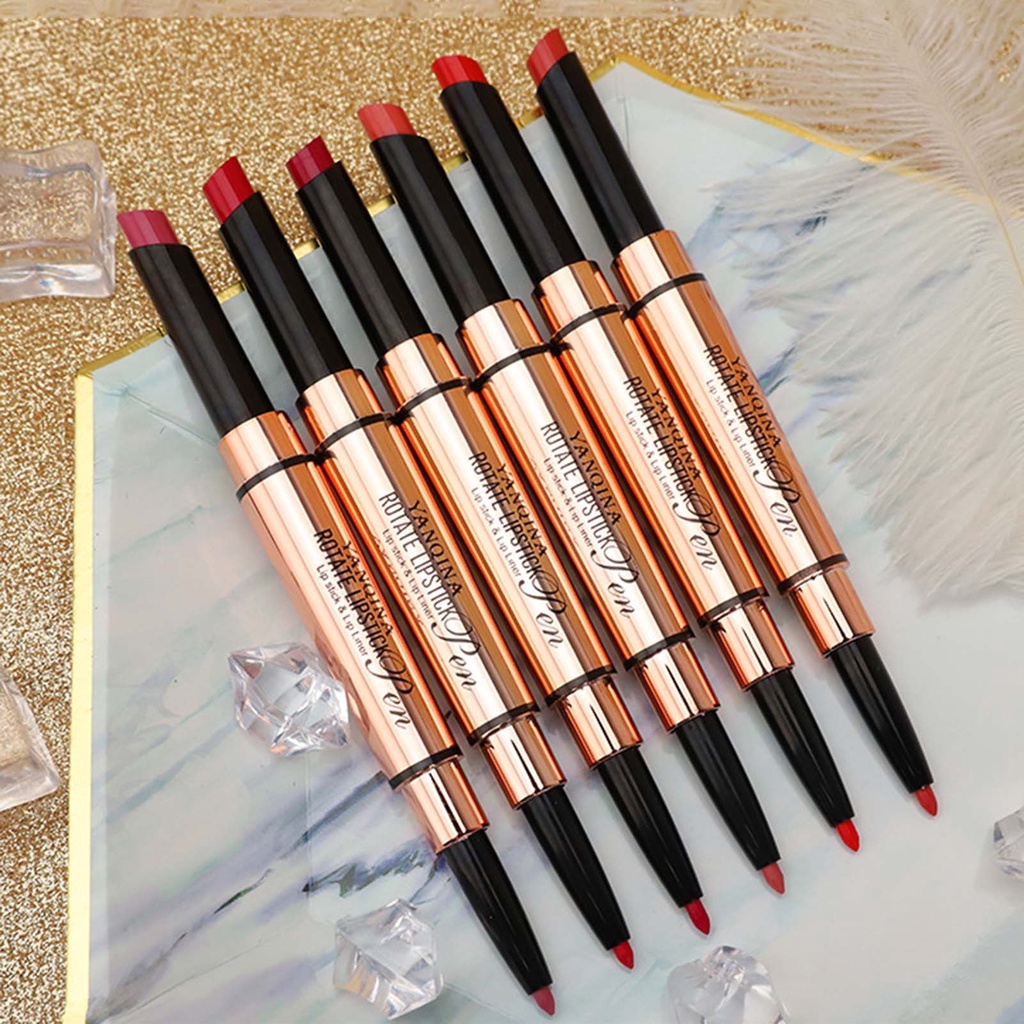 Son Môi Kiêm Bút Kẻ Viền Môi Hai Đầu 1.7g Màu Lì Nuôi Dưỡng Chống Thấm Nước Đa Năng Dành Cho Nữ