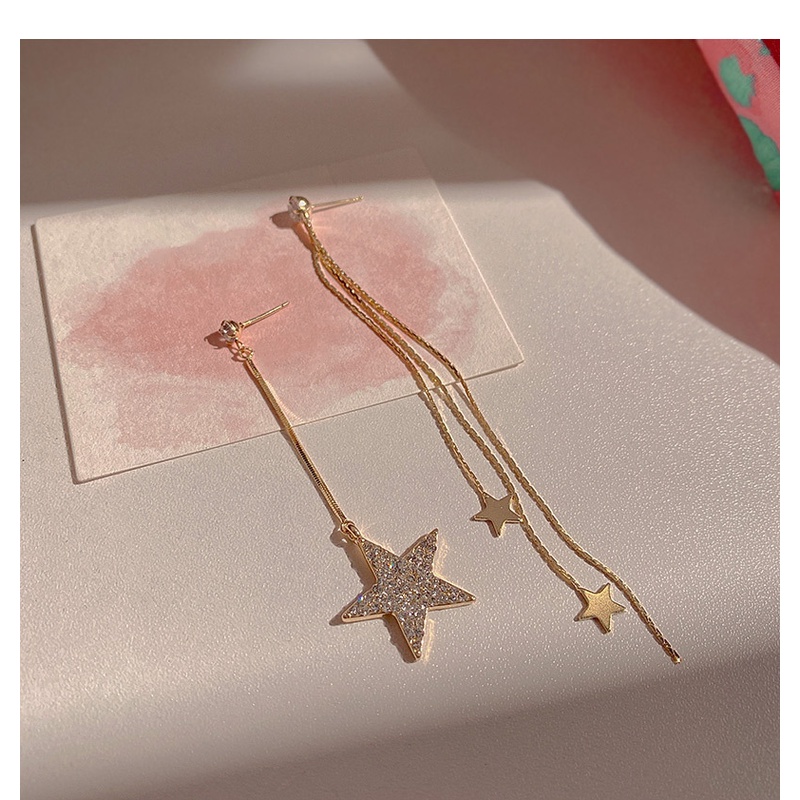 Bông Tai Bạc 925 Dáng Dài Hình Ngôi Sao Phối Tua Rua Thời Trang Cho Nữ