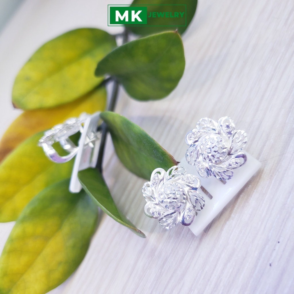 Bông vò gà cánh hoa dạng xoắn đính đá kèm chạm máy, chuẩn bạc cao cấp 925 ( ảnh chụp thật ) - MK Jewelry