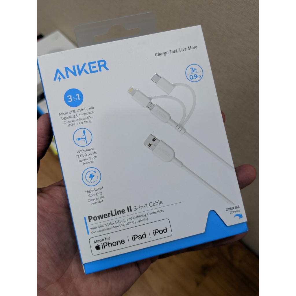 Cáp 3 in 1 Anker Powerline II 0.9M - A8436