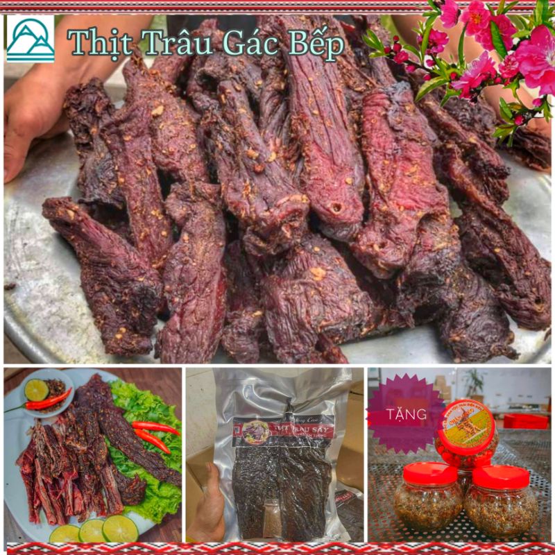 Thịt trâu gác bếp Tây Bắc thơm mùi Hạt dổi , Mắc khén, Tặng kèm Chẩm Chéo 500Gr