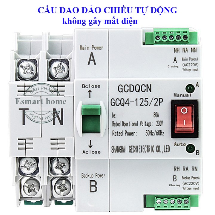 Cầu dao đảo chiều tự động ATS 2P 80A/ 220v, bộ chuyển nguồn ATS -ats 2p 100a - chuyển nguồn nguồn không mất điện