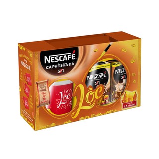 Hộp quà tết cà phê hòa tan nescafé 3in1 cà phê sữa đá với ly sứ nescafe