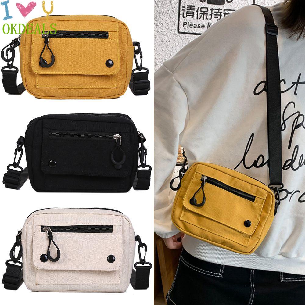 Túi vải đa năng màu trơn có khóa kéo đựng điện thoại thời trang cho nam và nữ tùy chọn màu sắc
