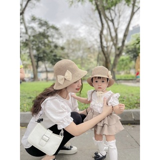 Mũ đôi cho mẹ và bé gái bằng sợi thô