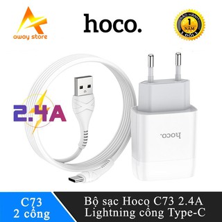 Combo Cốc Sạc Nhanh + Cáp Sạc Chân  Type C Chuẩn MFI Nguồn Điện 2A Hoco DC01-Max 2.4A An Toàn