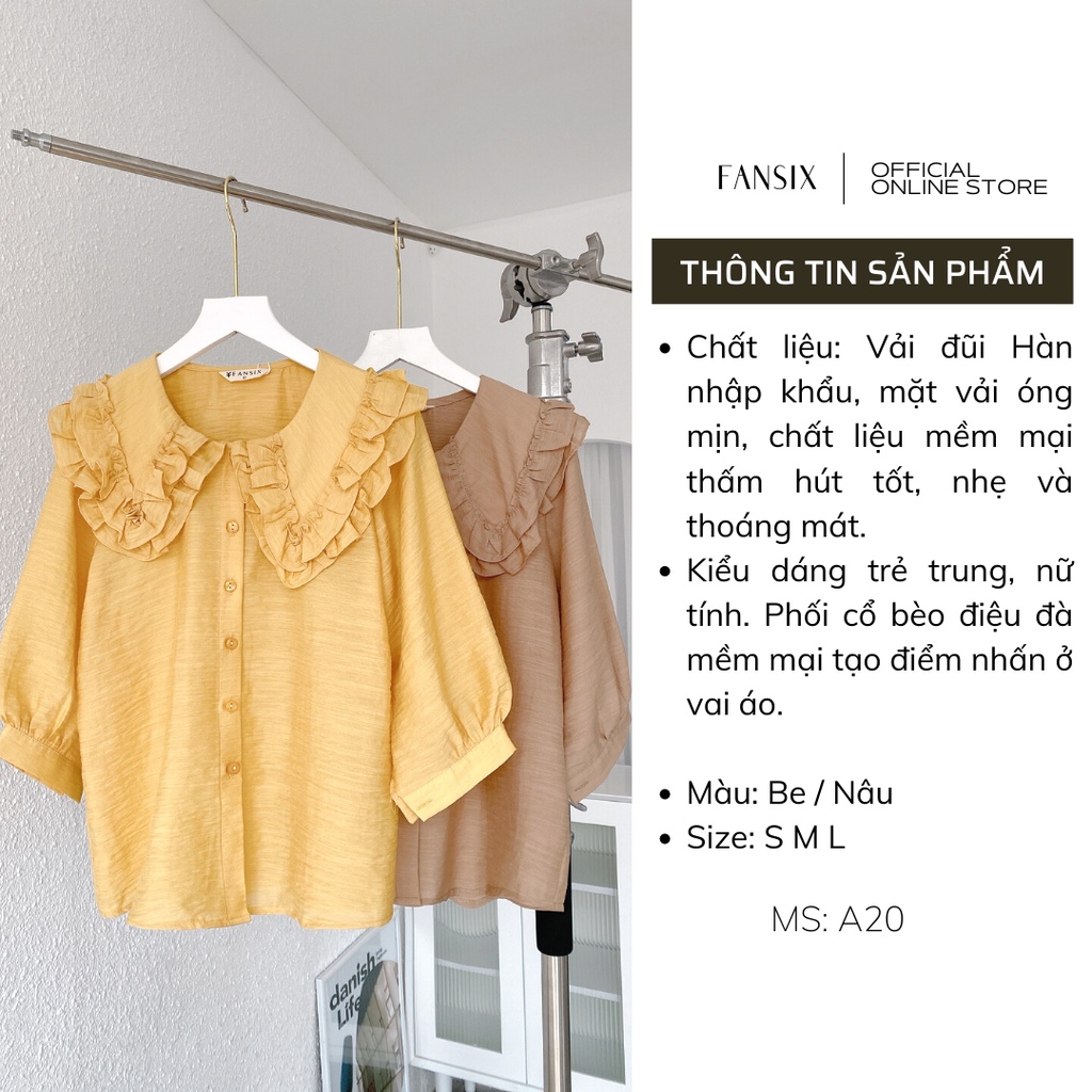 Áo sơ mi tay lỡ FANSIX - A20 sơ mi công sở phối cổ bèo nữ tính, chất vải lụa tơ mềm mại | BigBuy360 - bigbuy360.vn