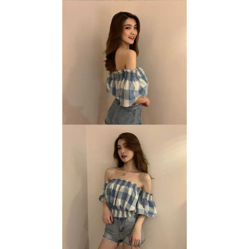 Áo trễ vai kẻ hàng taobao