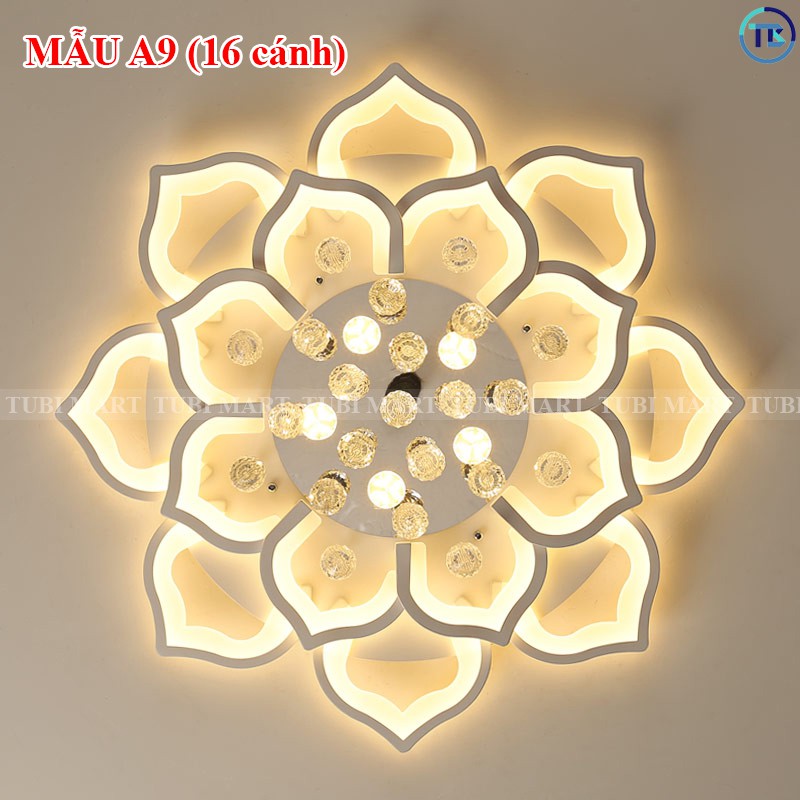Đèn Ốp Trần Pha Lê 16 Cánh – Đèn Áp Trần Trang Trí Phòng Khách, Gồm 3 Chế Độ Ánh Sáng, Có Điều Khiển Từ Xa - TB08