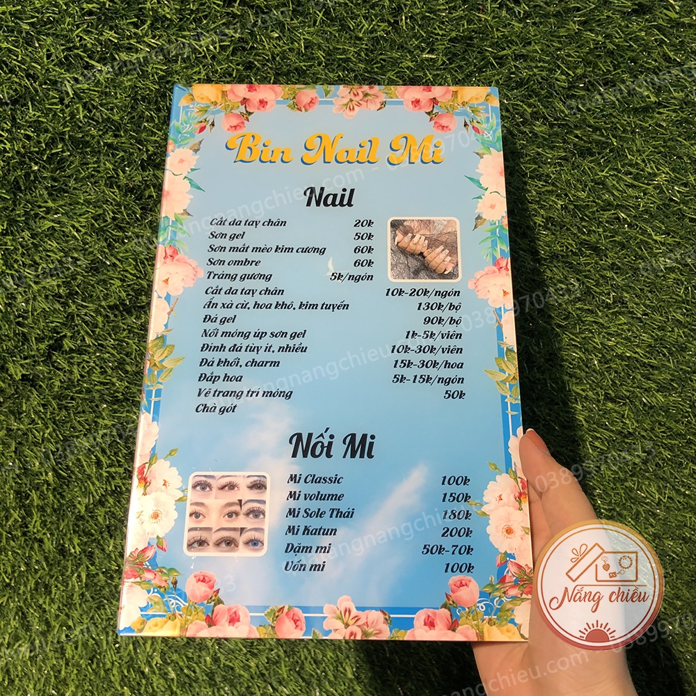 Bảng Menu,bảng giá dịch vụ cho cửa hàng,Spa,Nails,Mi làm bằng mica chống thấm nước - Thiết kế theo yêu cầu