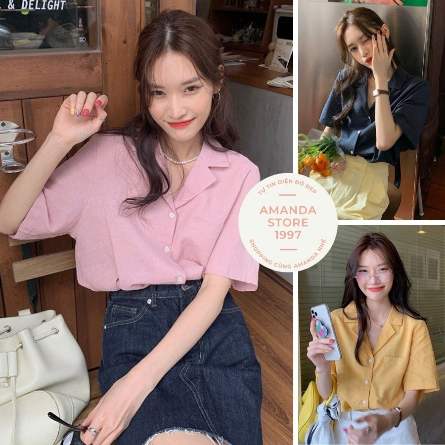 Áo sơ mi cổ vest nhiều màu chất đũi thoáng mát thấm hút mồ hôi tốt. Sơ mi nữ cộc tay nhiều màu sang chảnh