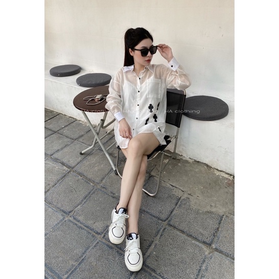 Set Sơmi 2 Màu Trắng Đen Áo Trong Áo Ngoài Kèm Quần