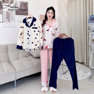 Bộ Pijama Lụa Hạc Dài Tay Chất Lụa Cao Cấp Mềm Mịn Mát