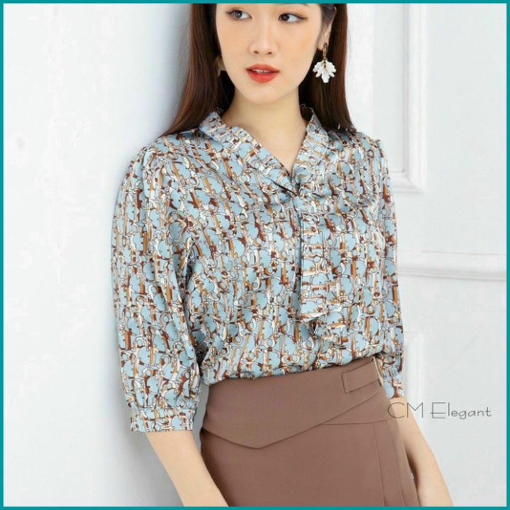 Áo sơ mi họa tiết ngắn tay, sơ mi lụa đẹp kiểu dáng văn phòng lịch sự sang trọng. SM04 NaiSoc Boutique