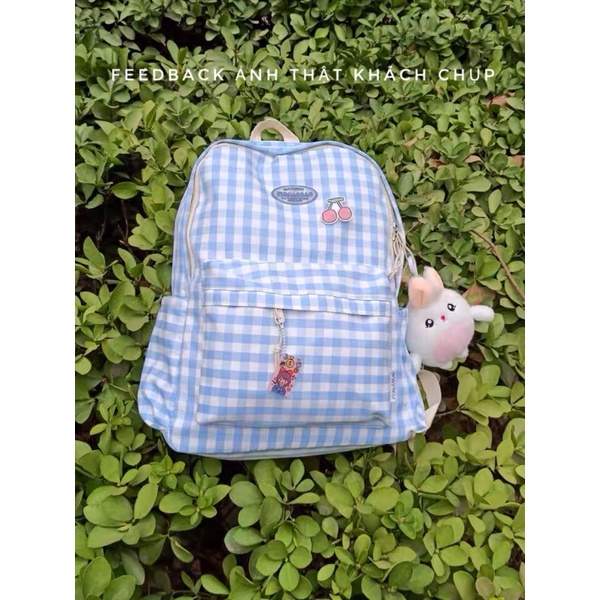 Balo học sinh caro sọc tặng kèm stiker ngẫu nhiên