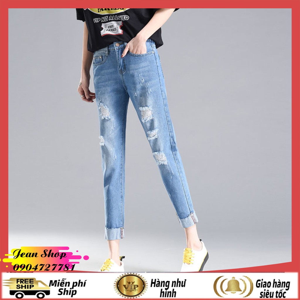 Quần bò nữ FREE SHIP Quần bò rách giá rẻ hàng Quảng Châu cao cấp- Quần jeans nữ cạp cao ống xuông tôn dáng Q23