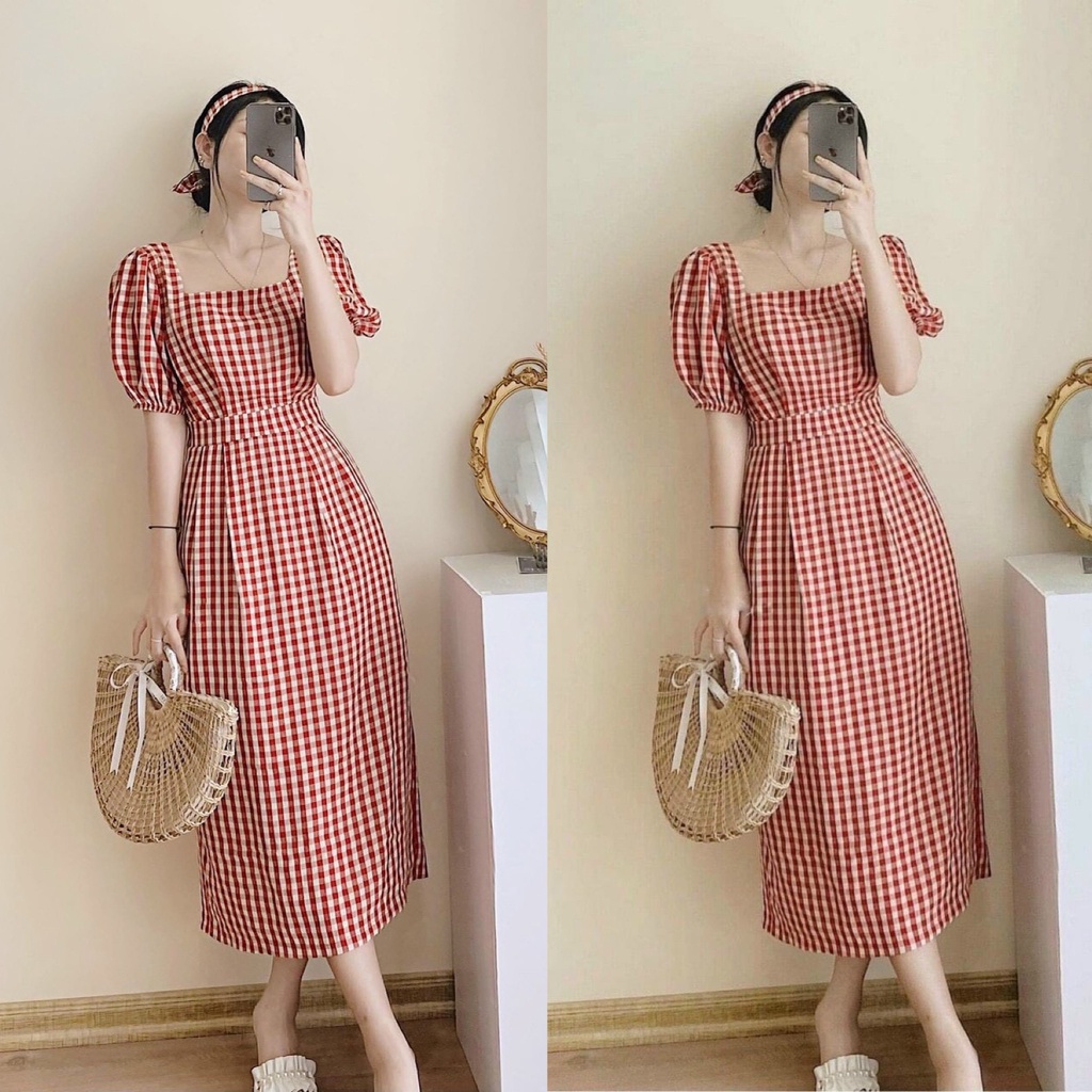 Đầm váy nữ suông dài sọc caro đơn giản, nhẹ nhàng dành cho các nàng đi chơi, dạo phố