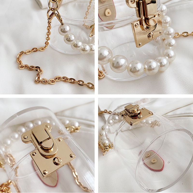 Túi Đeo Vai Bằng Pvc Trong Suốt Đính Ngọc Trai Phối Dây Xích Cá Tính Dành Cho Nữ | BigBuy360 - bigbuy360.vn