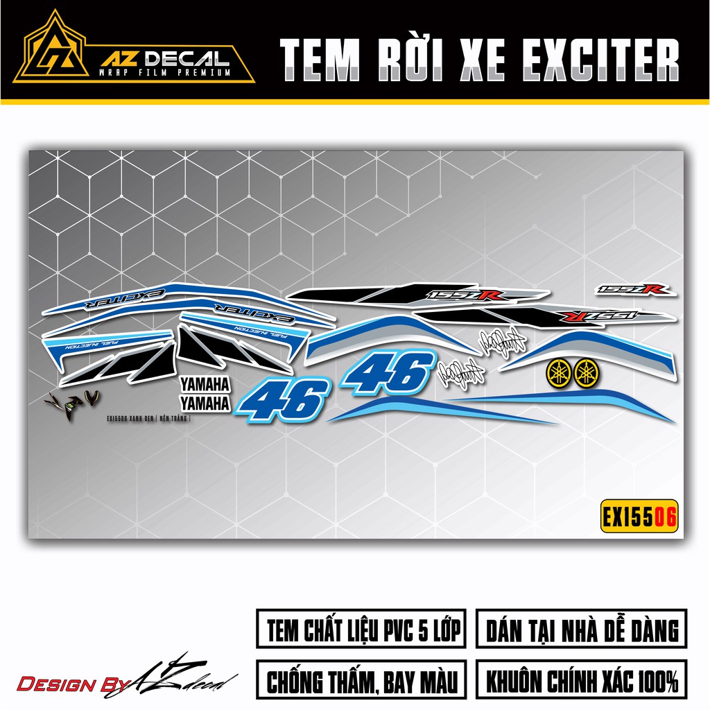 Tem Exciter 155 mẫu ZR Logo 46 | EX15506 | Chất Liệu Chống Nước, Chống Bay Màu, Cắt Sẵn Khuôn