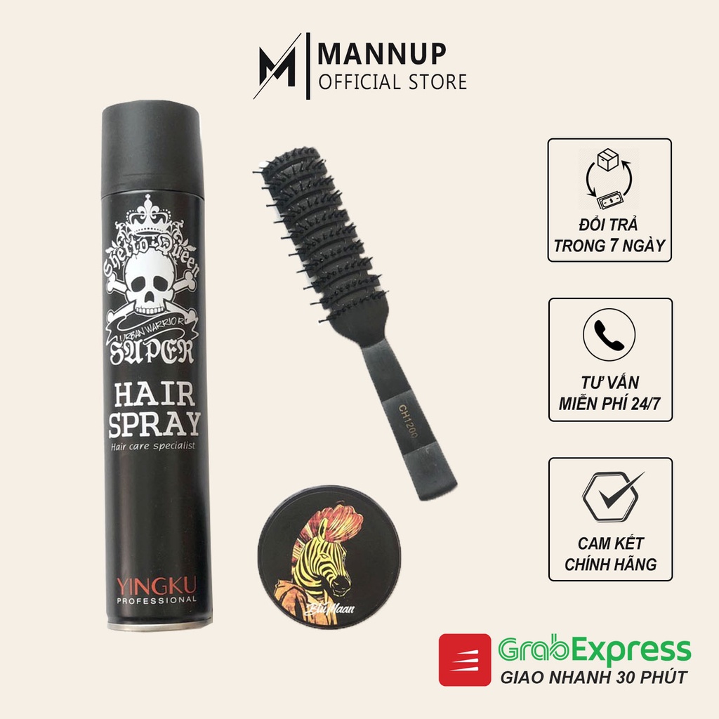 Combo Keo Xịt Tóc Hair Spray + Sáp Vuốt Tóc Ngựa Vằn Blumaan + Lược Tạo Kiểu Tóc Chaoba CH1200 - Hàng Chính Hãng