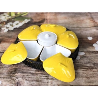 Khay đựng mứt,bánh kẹo tết.Khay đào 5 cánh Hàng sứ Bát Tràng cao cấp.