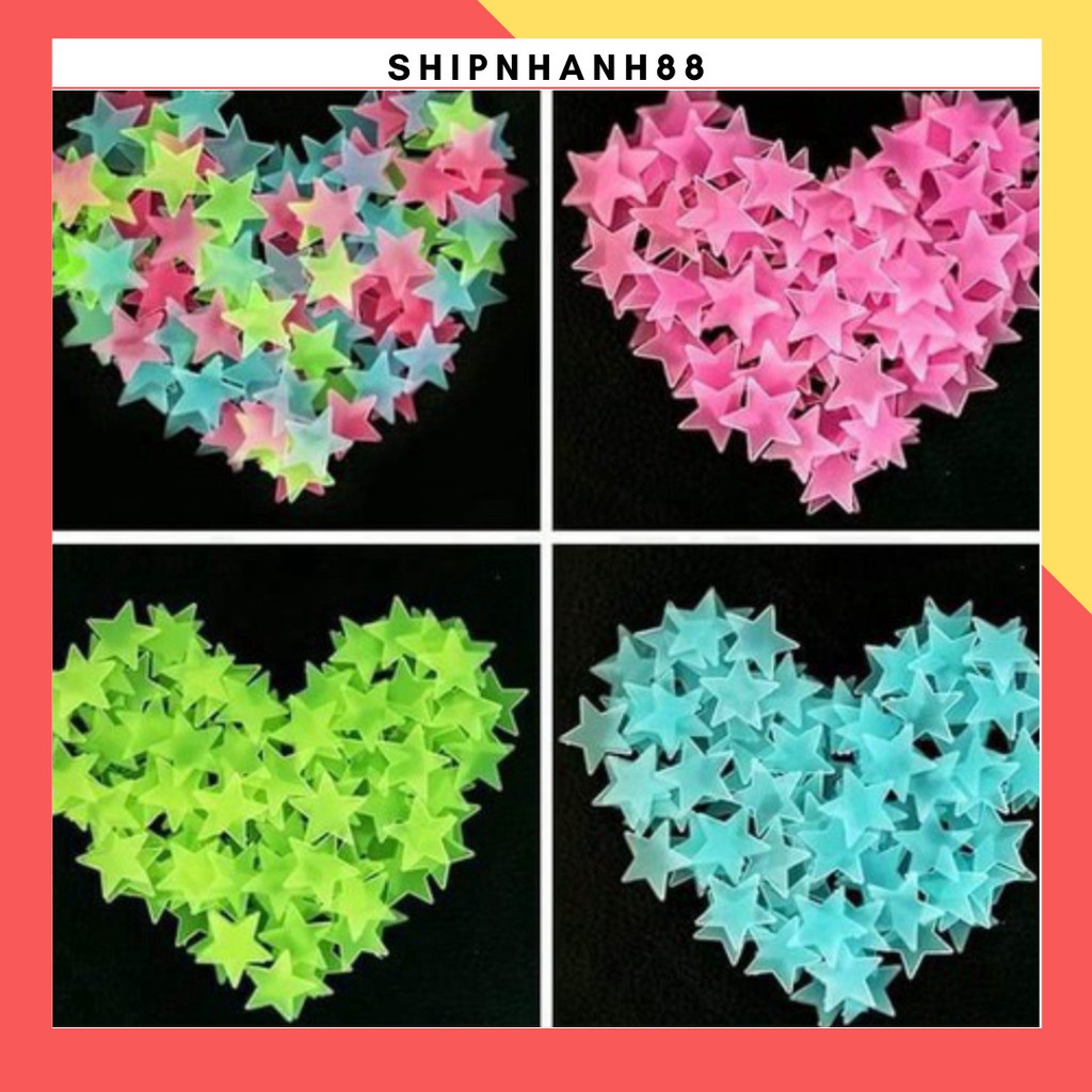 Gói 100 ngôi sao dạ quang dán tường màu sắc 3cm vrg1588 SHIPNHANH88