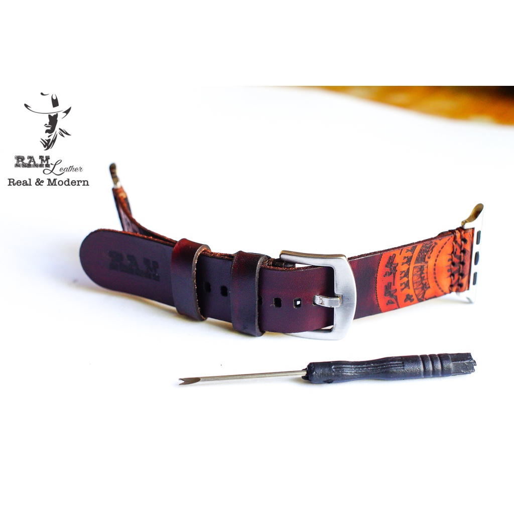 Dây đồng hồ Apple Watch , Iwatch Da Bò Veg Ý Đỏ Gỗ Mahogany RAM Leather Bền Đẹp