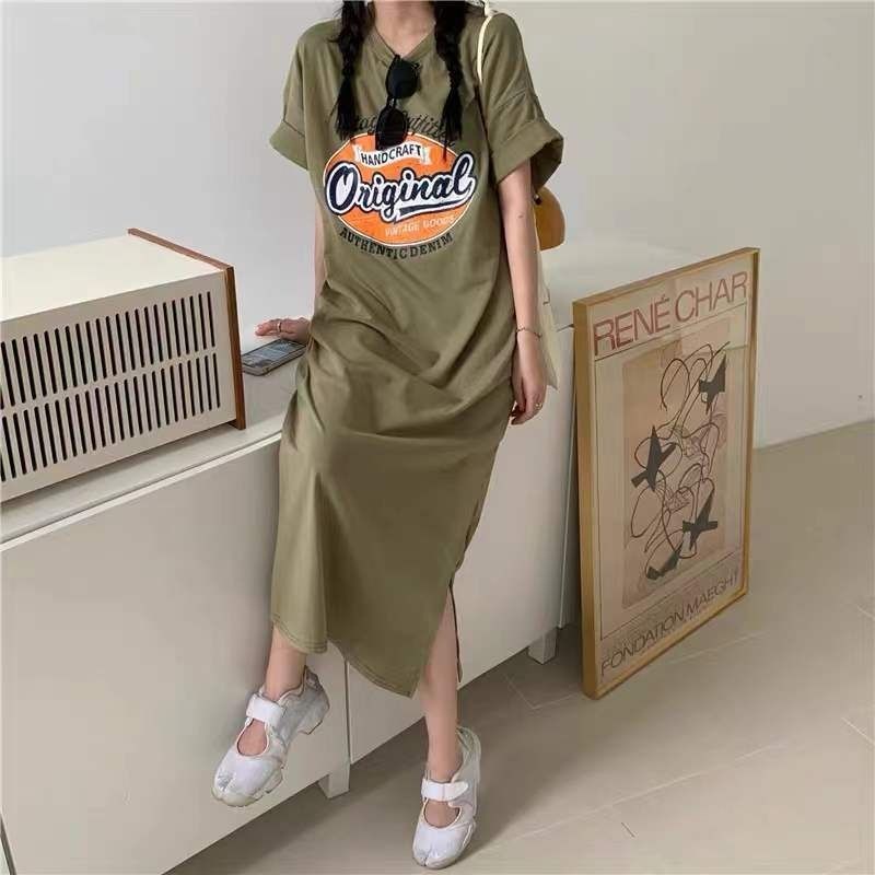 Đầm Maxi Màu Xanh Quân Đội Mềm Mại Phong Cách Hàn Quốc Thời Trang Mùa Hè Cho Nữ