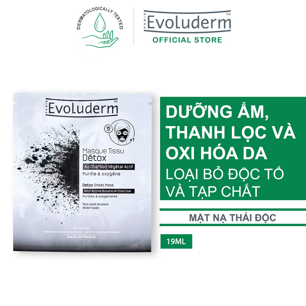 Mặt nạ Evoluderm giúp thanh lọc và oxy hóa thải độc - Detox Sheet Mask With Active Botanical Charcoal 19ml