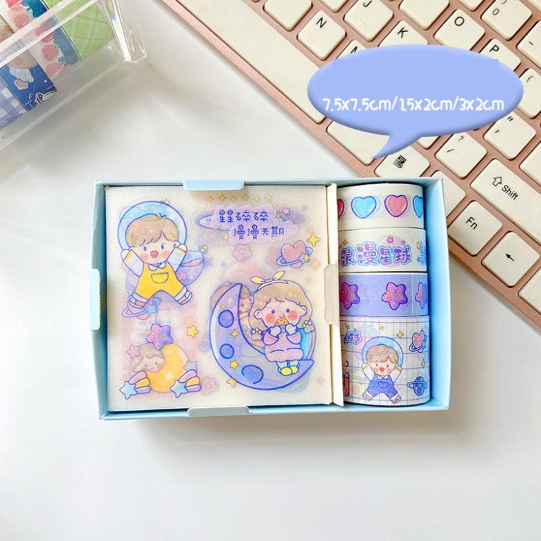 Sticker trang trí sổ MILASO set sticker và băng dính sticker trang trí sổ họa tiết hoạt hình vui nhộn SS-001413