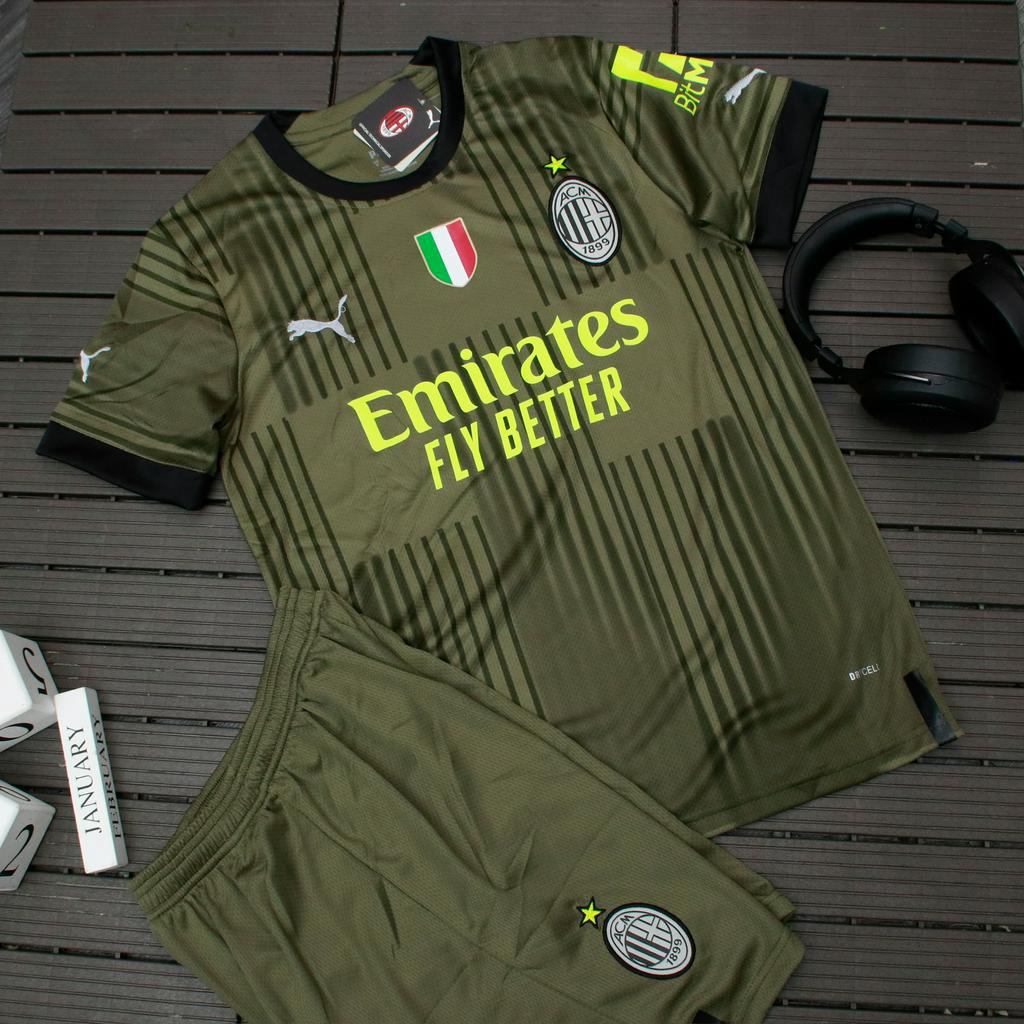 Bộ quần áo đá banh CLB AC Milan xanh rêu mẫu 2023/24_ Hàng cao cấp Thailand