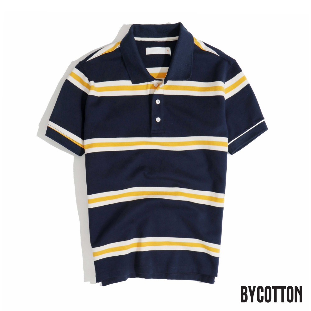 Áo Thun Polo Nam Cỏ Bẻ Xanh Sọc Vàng BY COTTON Yellow Stripe Polo