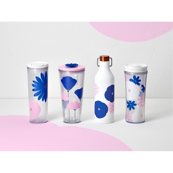 Bình Starbucks 16Oz  Blue Daisy N Pink Poppy
