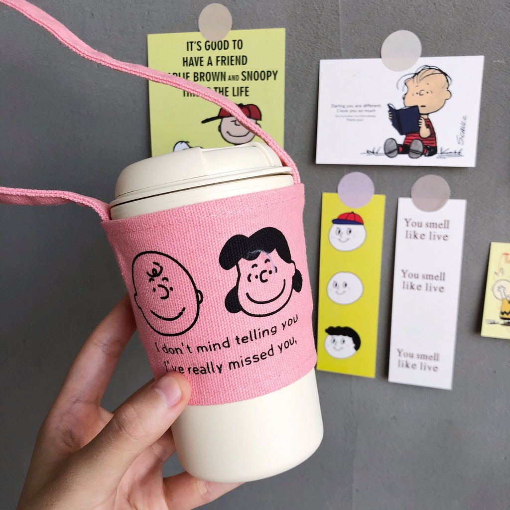 Túi Vải Đựng Ly Nước Họa Tiết Hoạt Hình Xinh Xắn