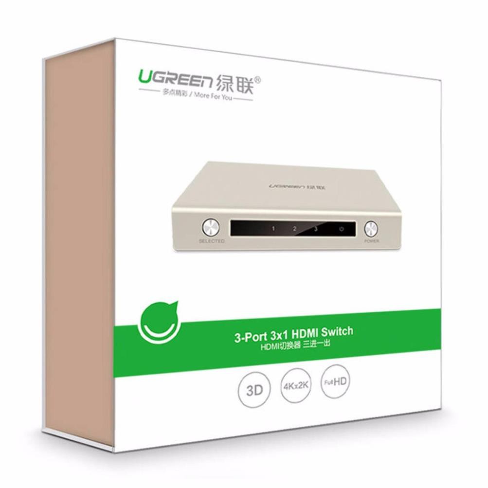 UGREEN 40278 - Bộ chuyển tín hiệu 3 vào 1 ra chuẩn HDMI hỗ trợ 4k*2k vỏ hợp kim kẽm