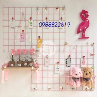 2 LƯỚI SẮT 35x45cm + 1 GIỎ SẮT TRANG TRÍ SIÊU HOT. Tặng kèm 4 móc dính và 10kepj gỗ