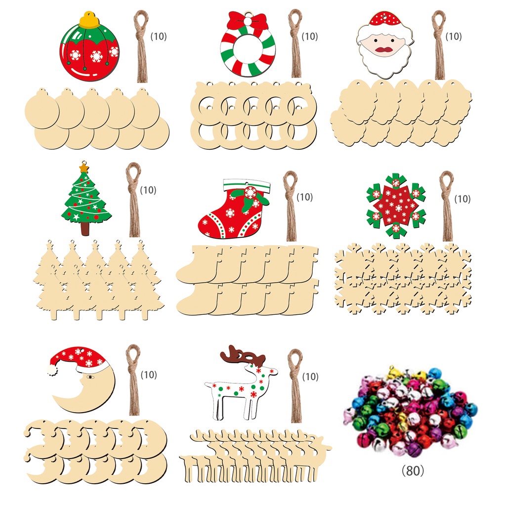 hongkangda Holiday Decoration Bells Hanging Drop Handmade Wood Kit Ornaments DIY Easy To Use Multicolor Wood+Rope Woodwork Christmas Props Wooden Crafts