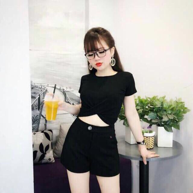 [ RẺ VÔ ĐỊCH Áo thun croptop xoắn eo ngắn tay nhiều màu - CAROTSHOP